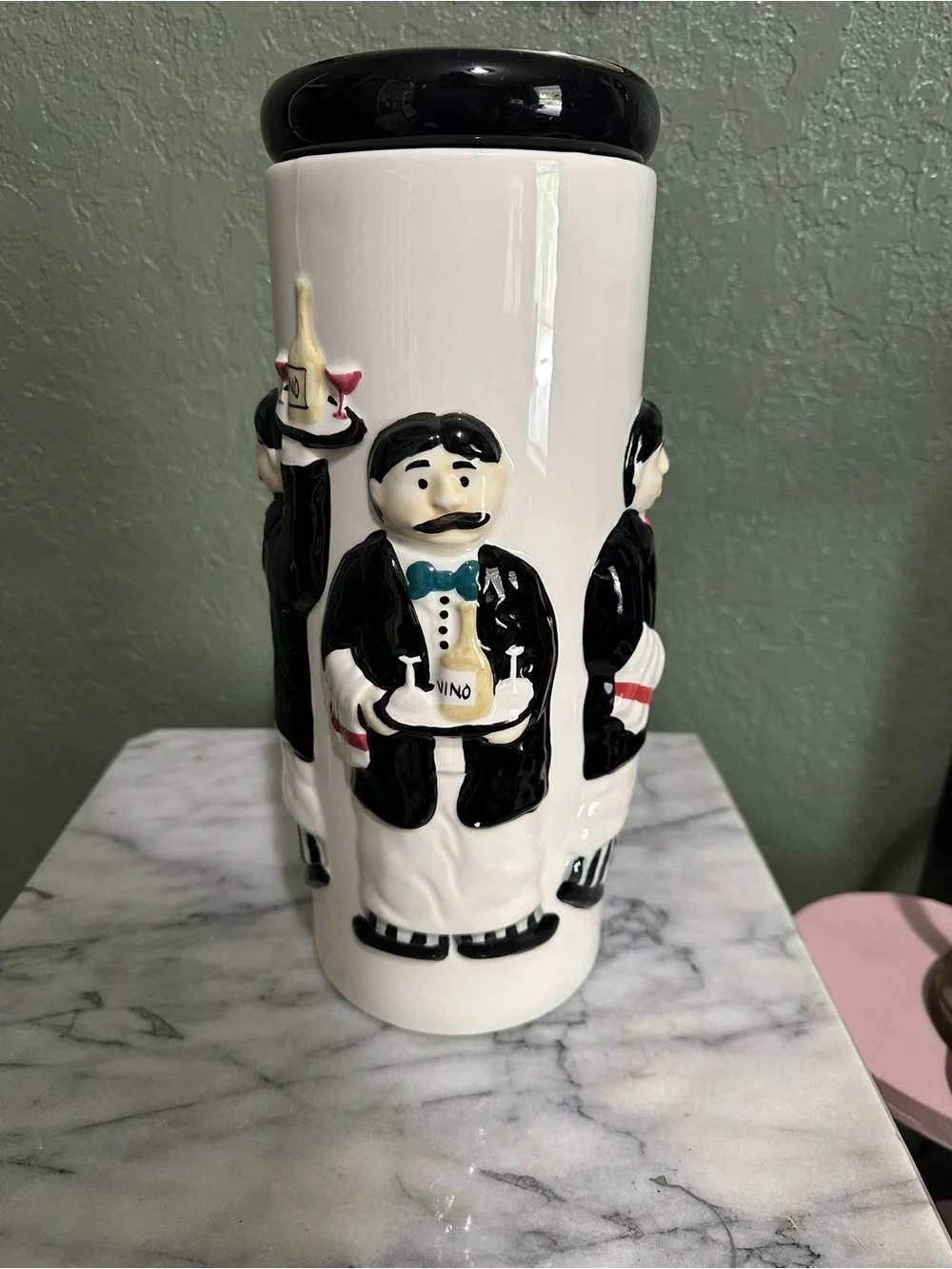 Ceramic Waiter Utensil Crock in Black and White
